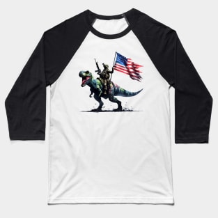 American 4th Of July Soldier Riding on Tyrannosaurus Baseball T-Shirt